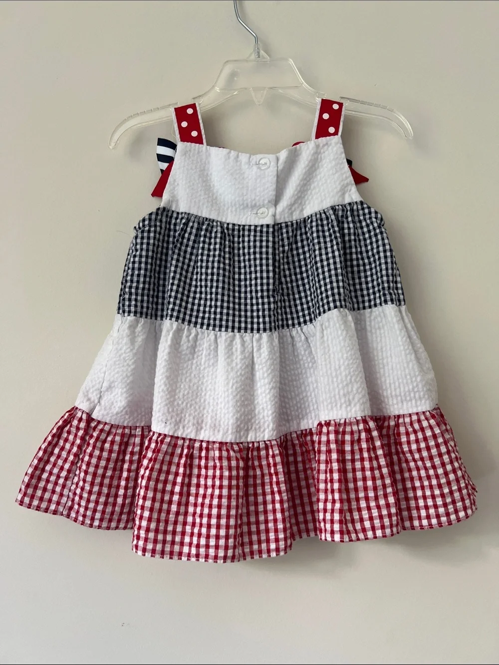 Rare Editions Red, White & Navy Gingham Butterfly Dress